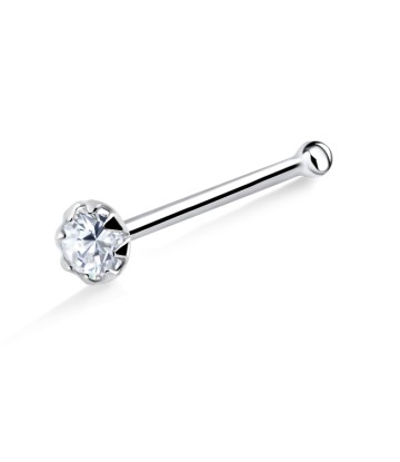 Small Rhinestone Prong Set Silver Bone Nose Stud NSKD-686